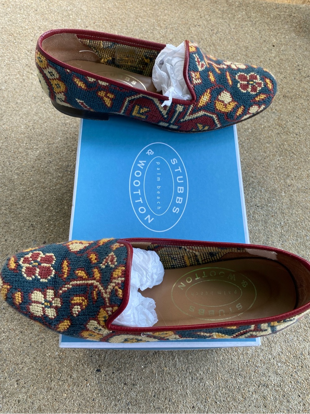Stubbs & Wootton Women's Floral Tapestry Carpet Bleu Loafers